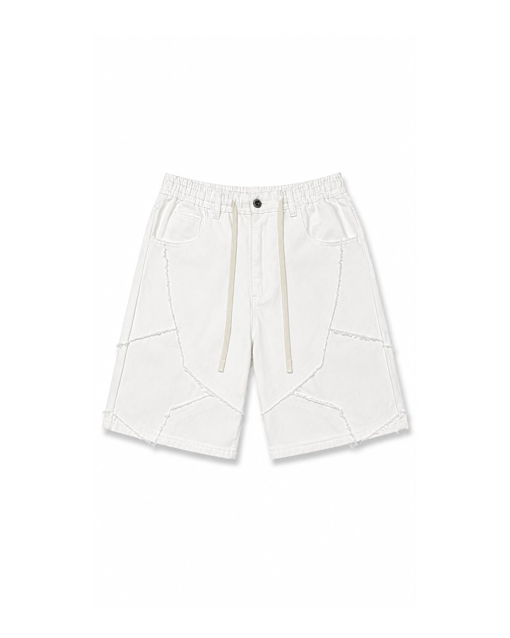 White Patchwork Denim Shorts