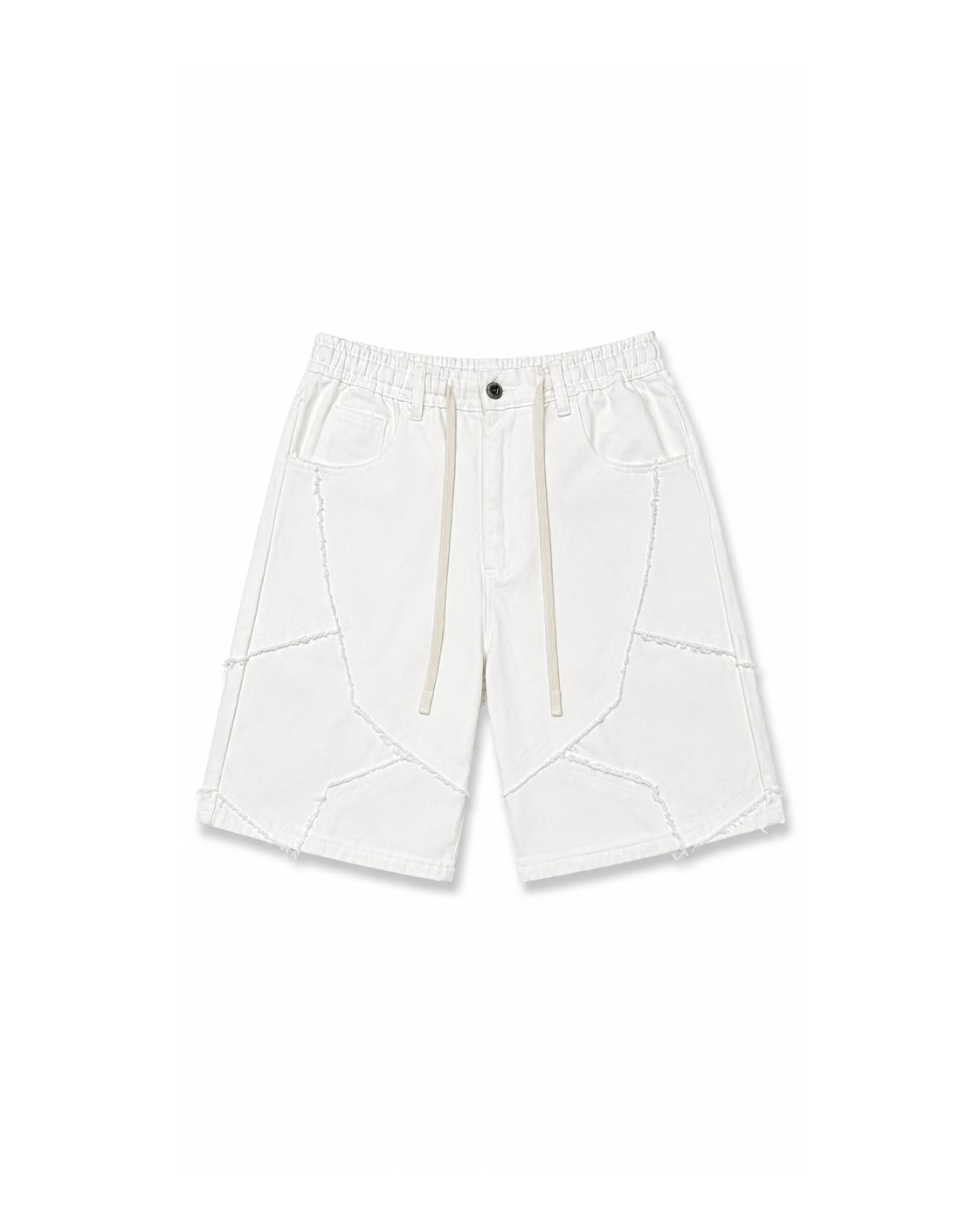 White Patchwork Denim Shorts